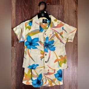 Toddler Volcom Linen Short & Button Up Floral Print Set Size 2T